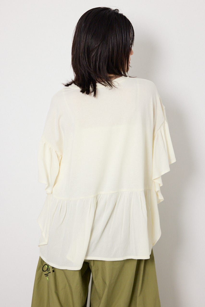 レーヨンクレープドッキングフリルトップス O/WHT FREE