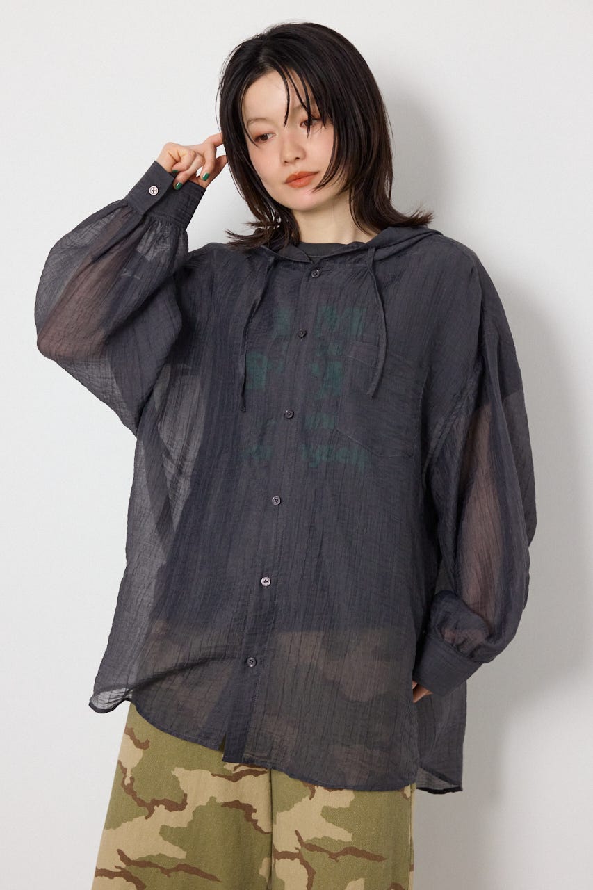 ワッシャーフーディーシャツ C.GRY FREE