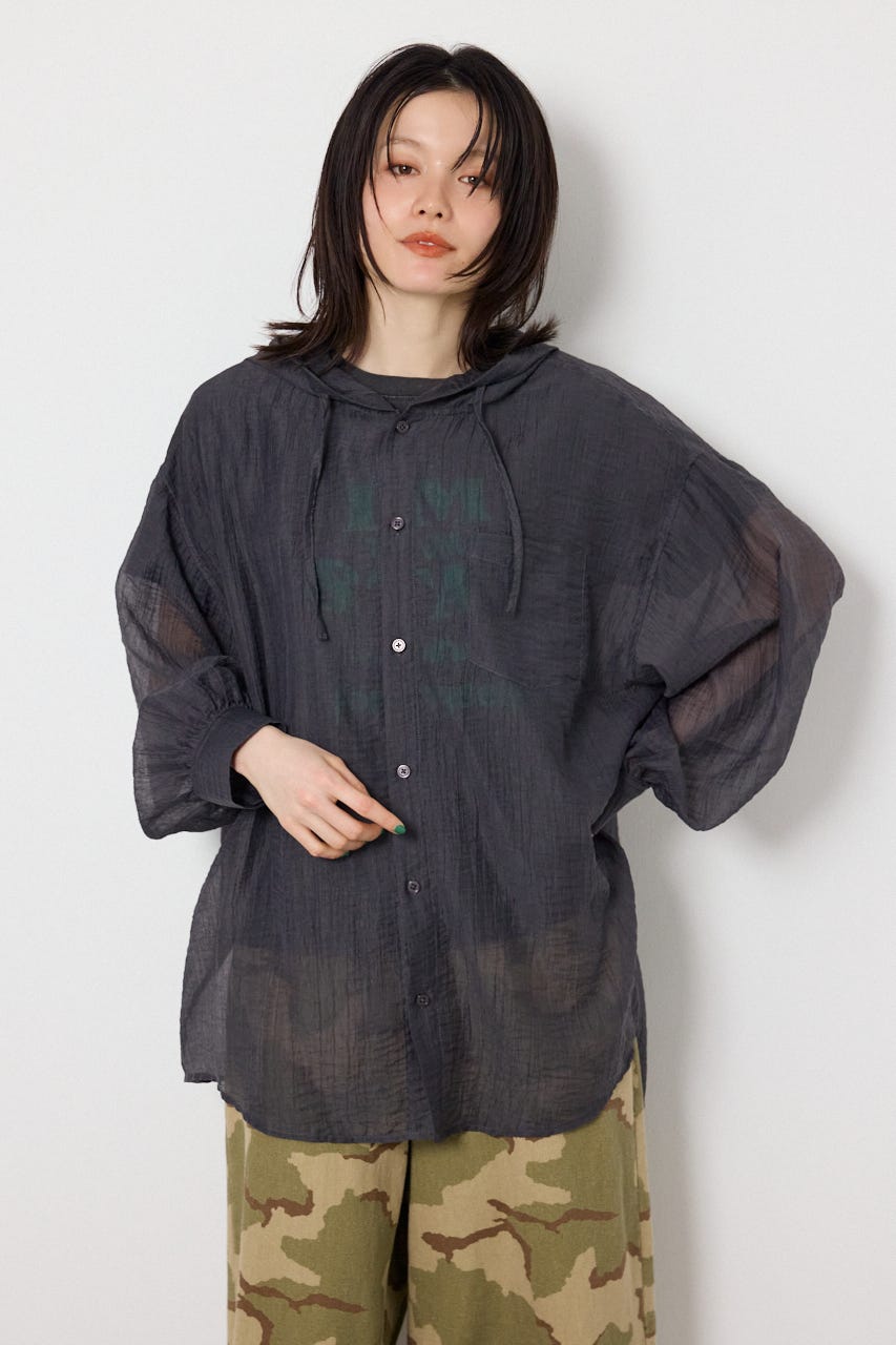 ワッシャーフーディーシャツ C.GRY FREE