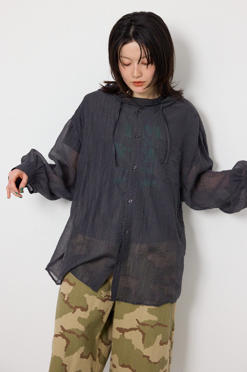 ワッシャーフーディーシャツ C.GRY FREE