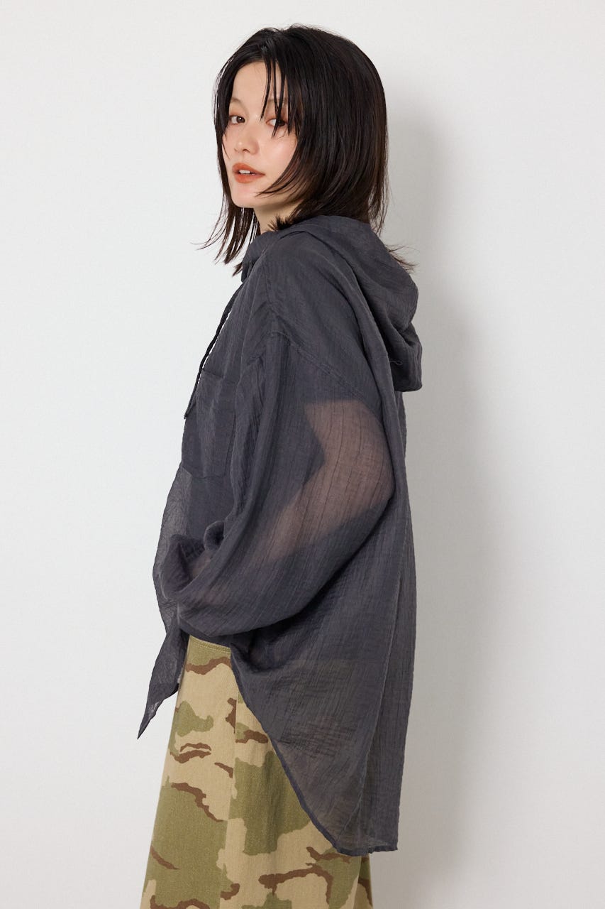 ワッシャーフーディーシャツ C.GRY FREE