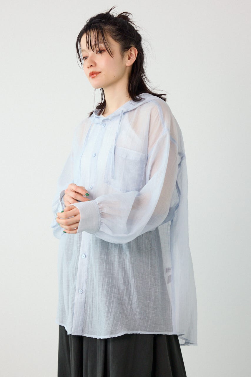 ワッシャーフーディーシャツ L/BLU FREE