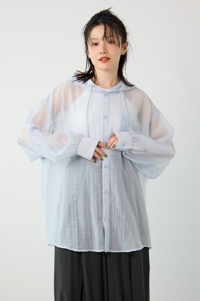 ワッシャーフーディーシャツ L/BLU FREE