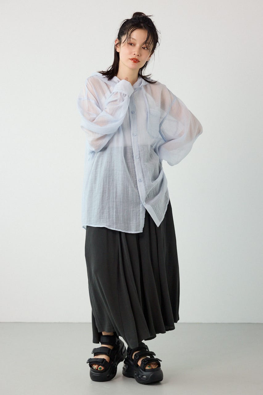 ワッシャーフーディーシャツ L/BLU FREE