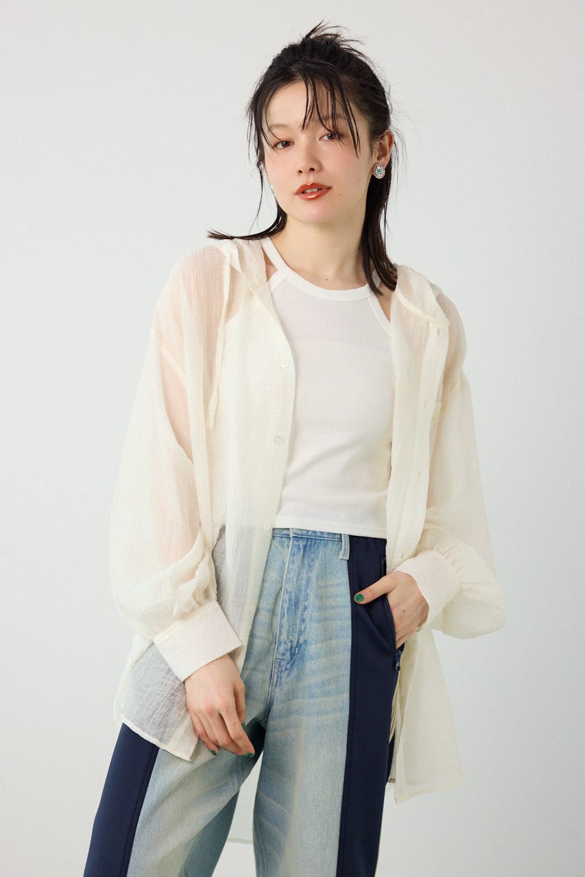 ワッシャーフーディーシャツ O/WHT FREE