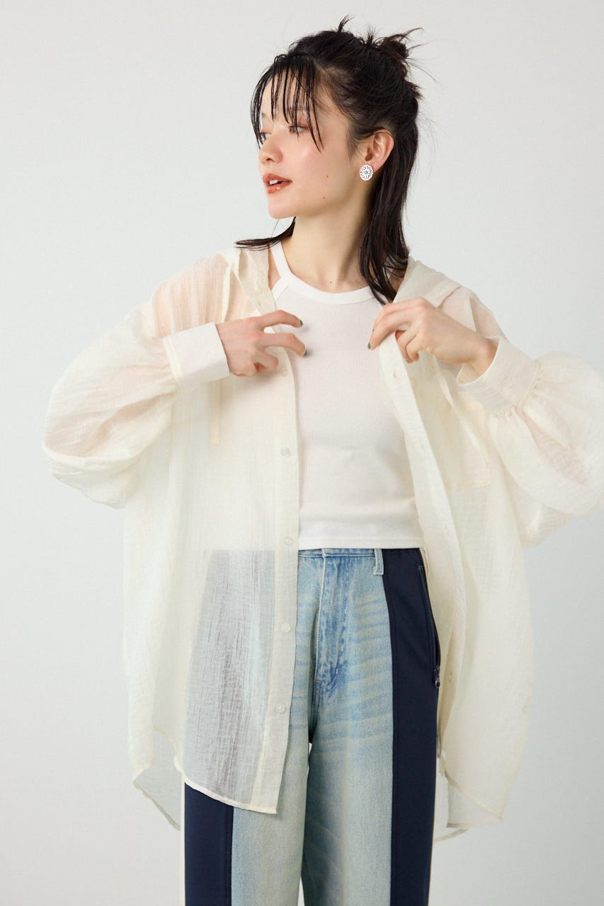 ワッシャーフーディーシャツ O/WHT FREE