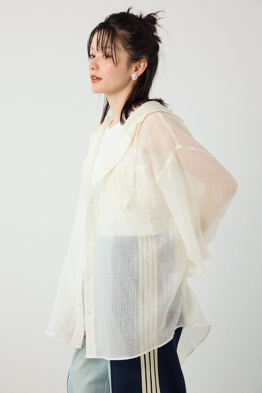 ワッシャーフーディーシャツ O/WHT FREE