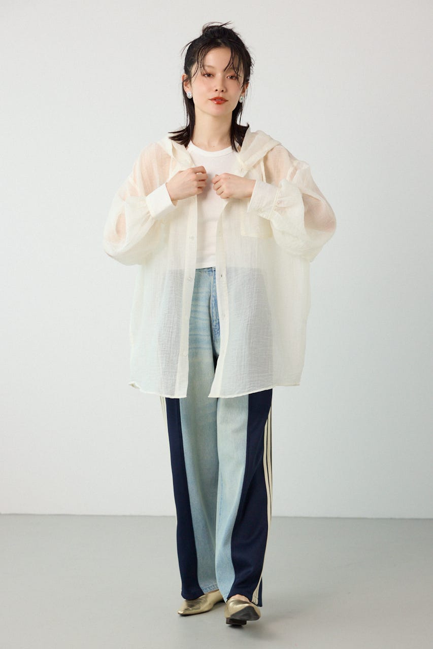 ワッシャーフーディーシャツ O/WHT FREE