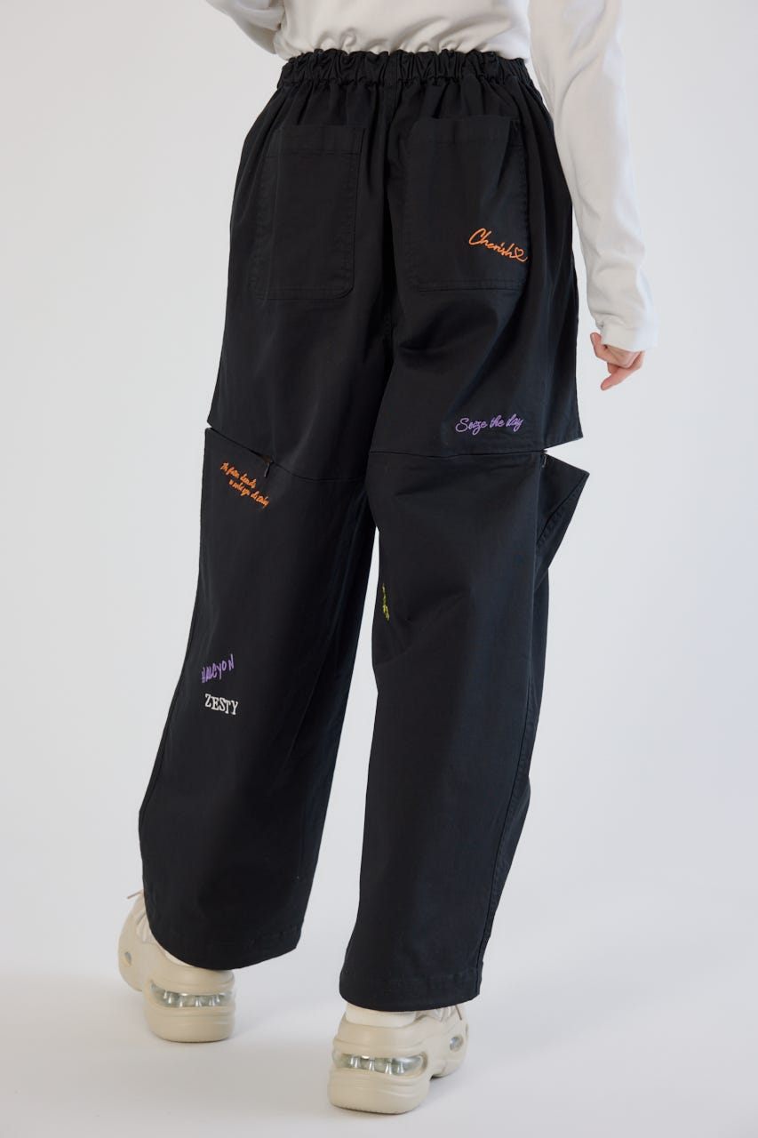 embroideryサイドジップパンツ BLK S
