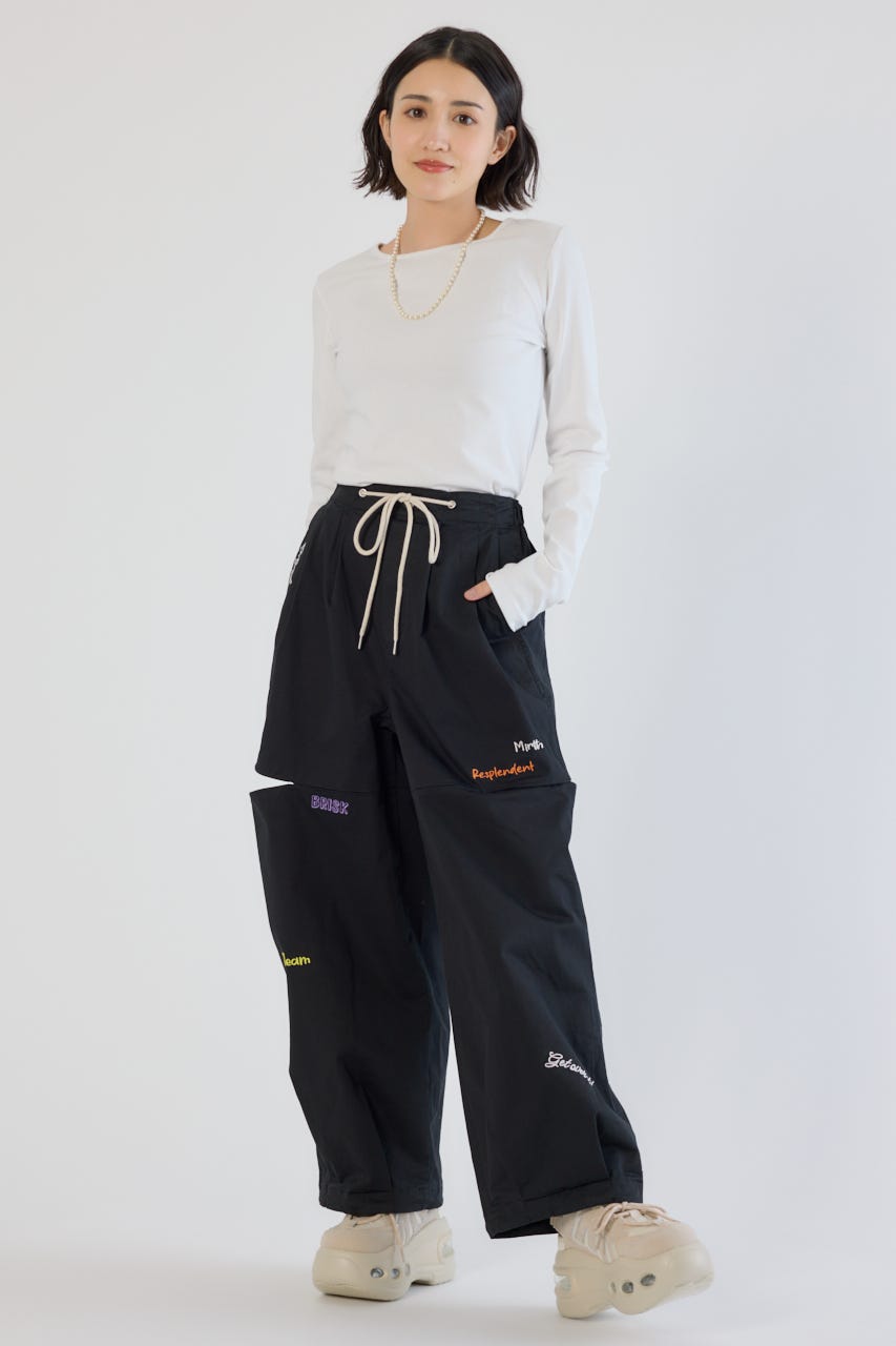 embroideryサイドジップパンツ BLK S