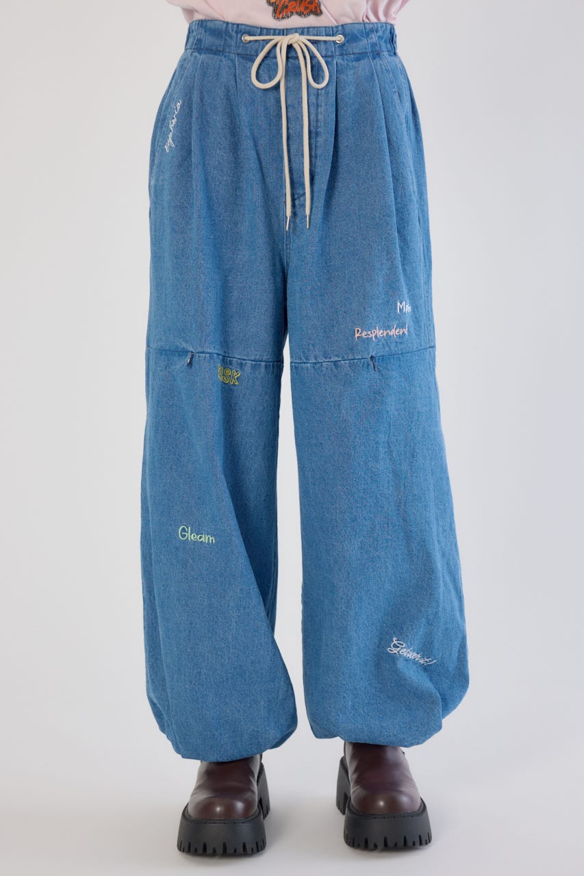 embroideryサイドジップパンツ BLU M