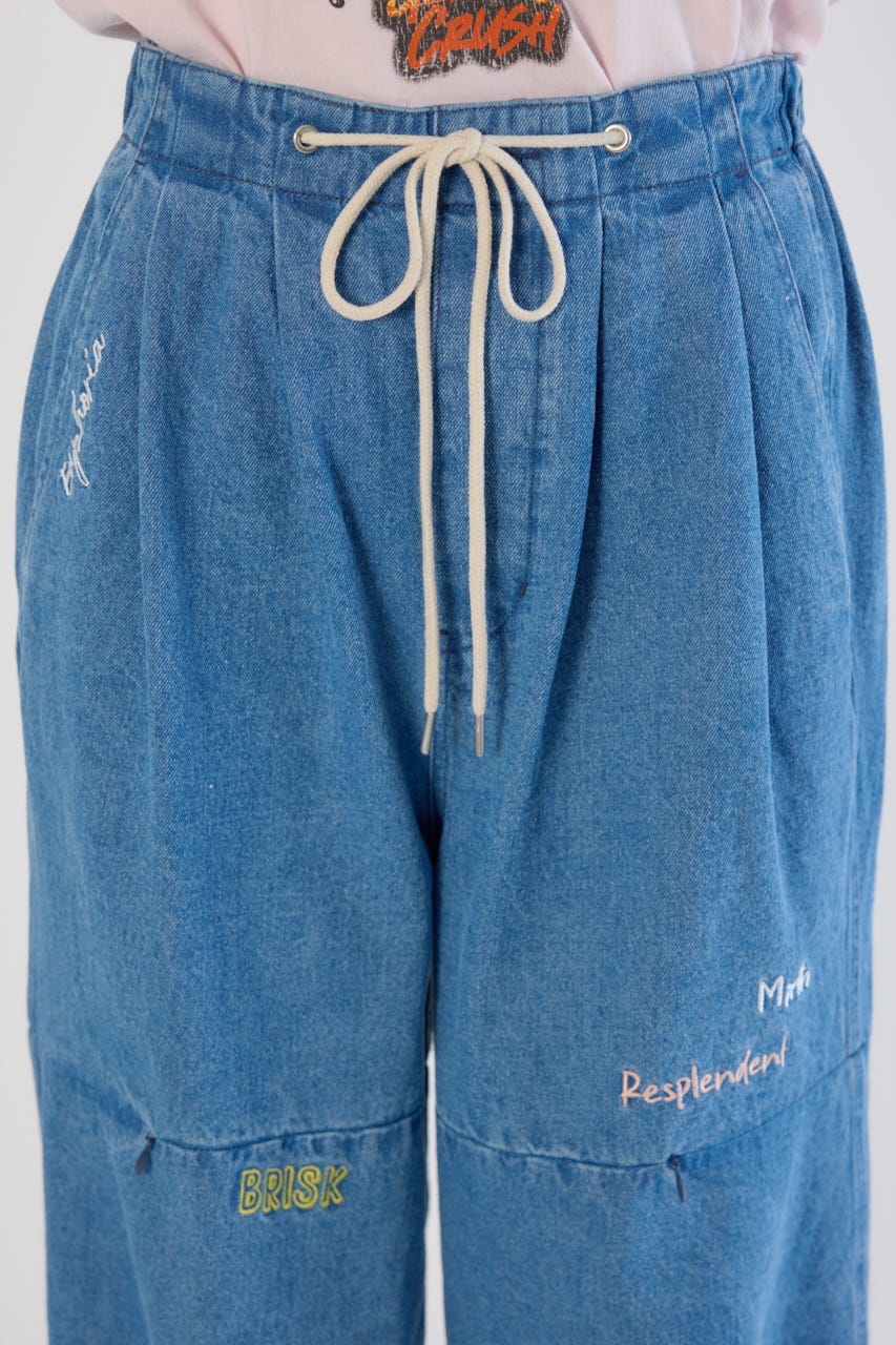 embroideryサイドジップパンツ BLU M