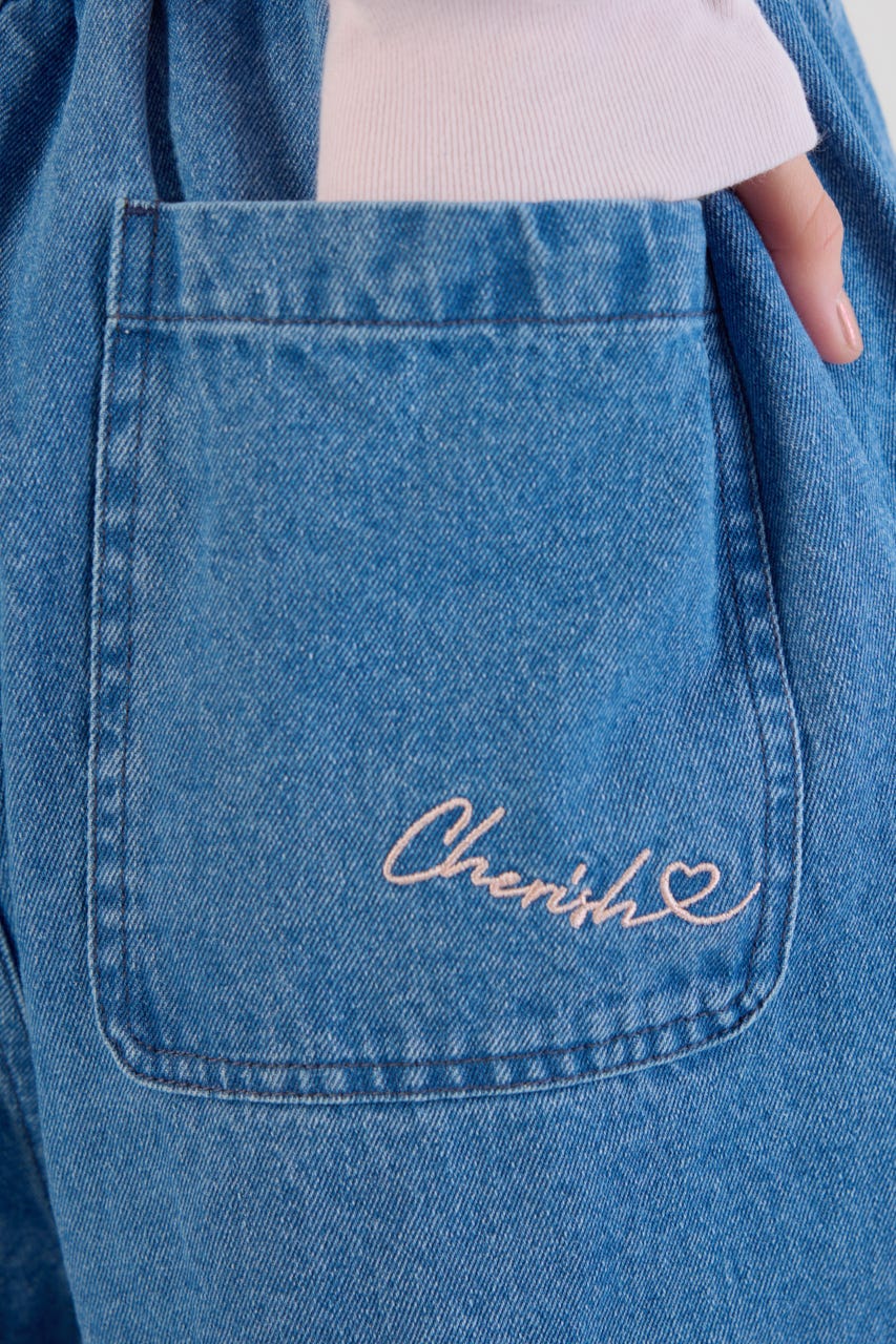 embroideryサイドジップパンツ BLU M