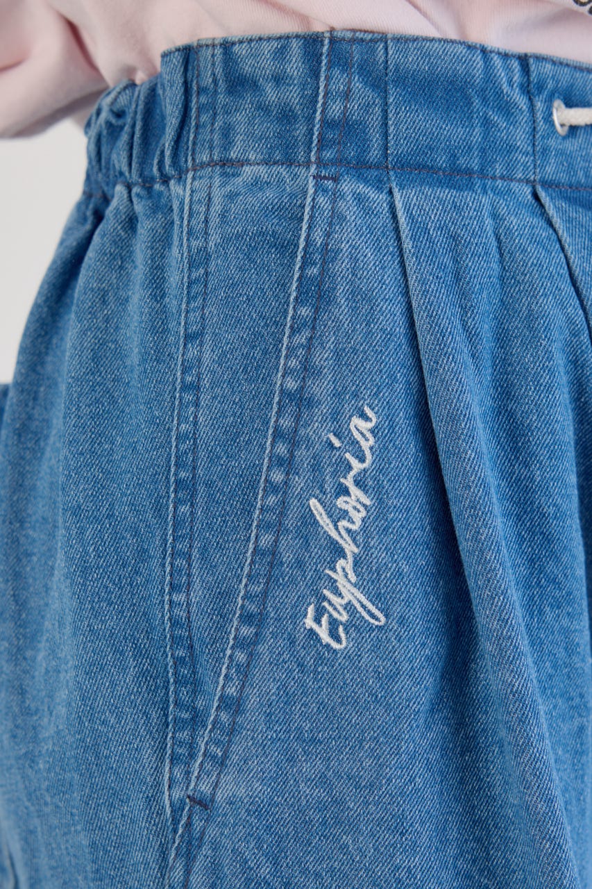 embroideryサイドジップパンツ BLU M