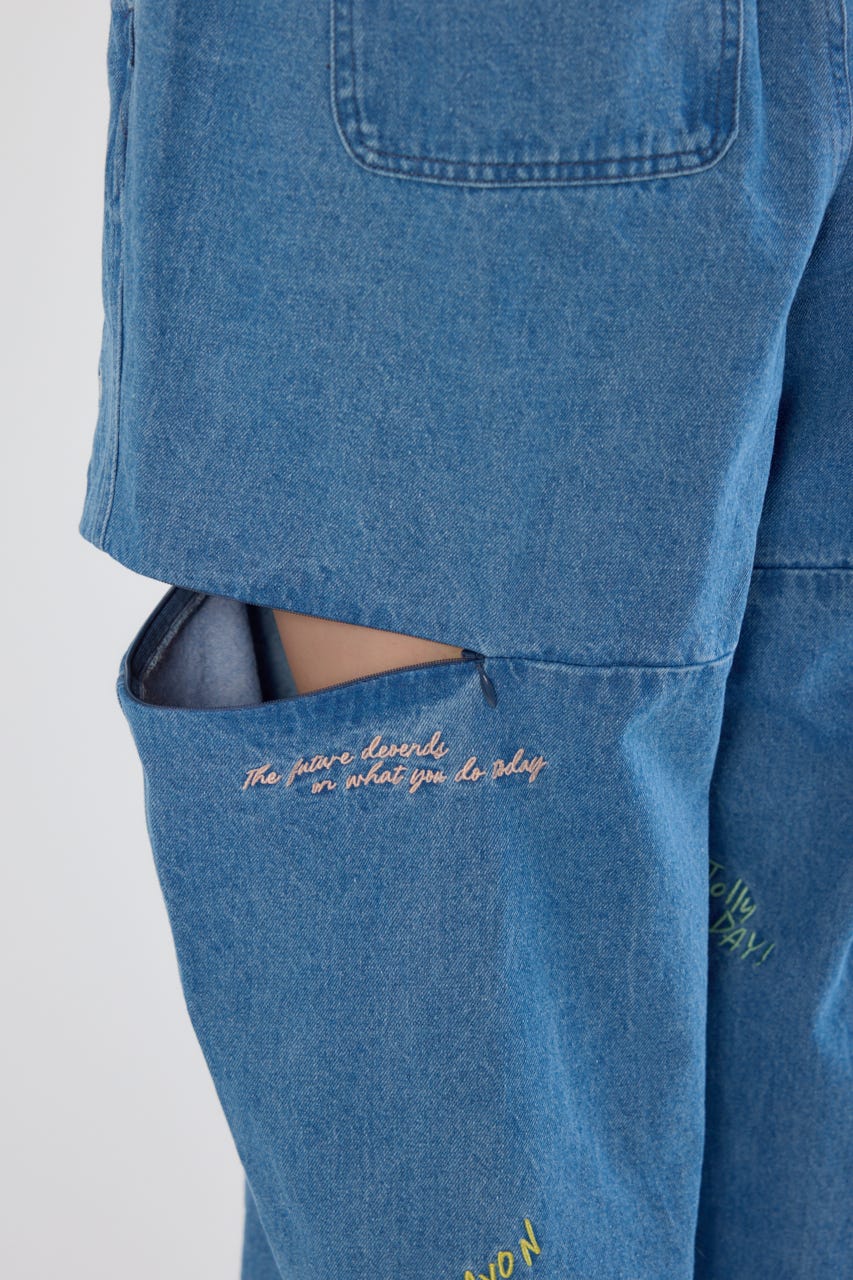 embroideryサイドジップパンツ BLU M