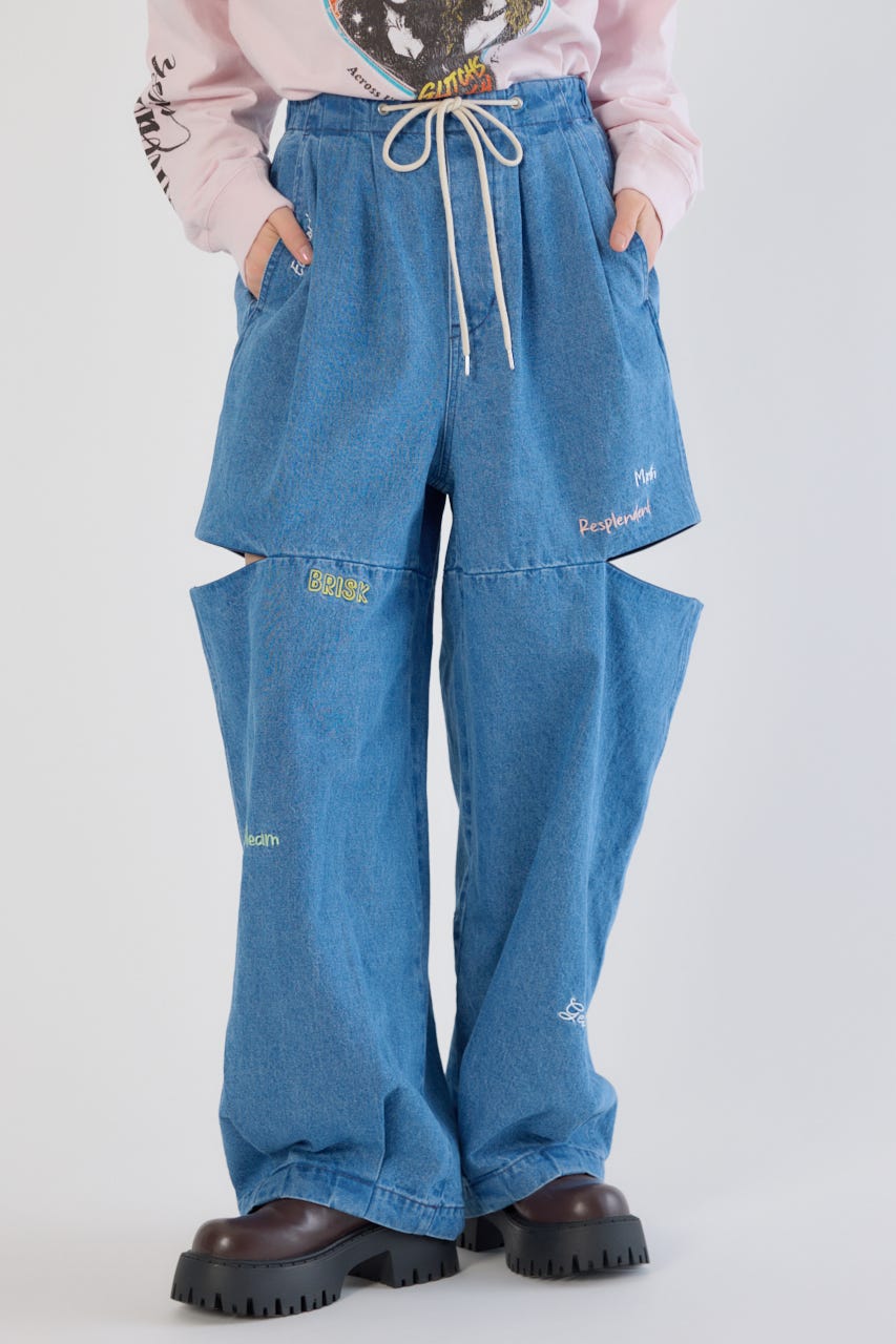 embroideryサイドジップパンツ BLU M