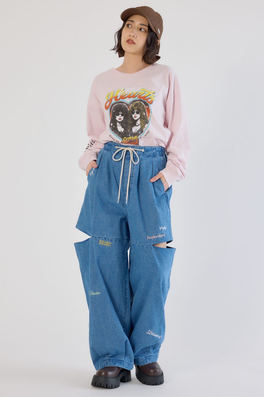 embroideryサイドジップパンツ BLU M