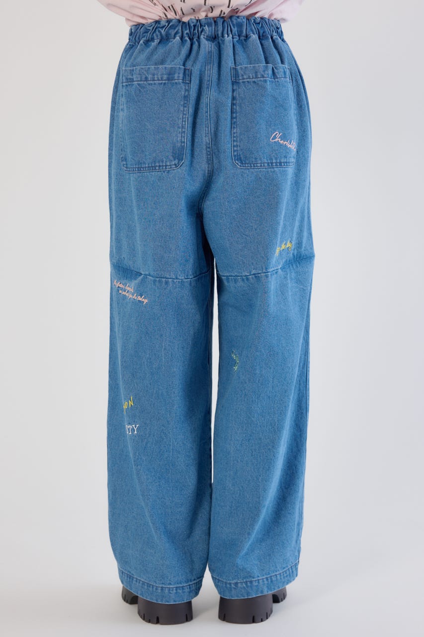 embroideryサイドジップパンツ BLU M