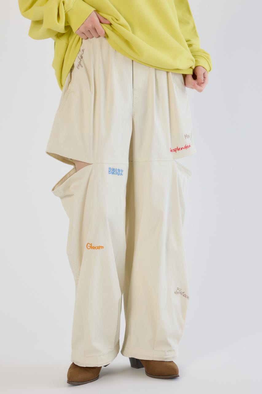 embroideryサイドジップパンツ WHT M