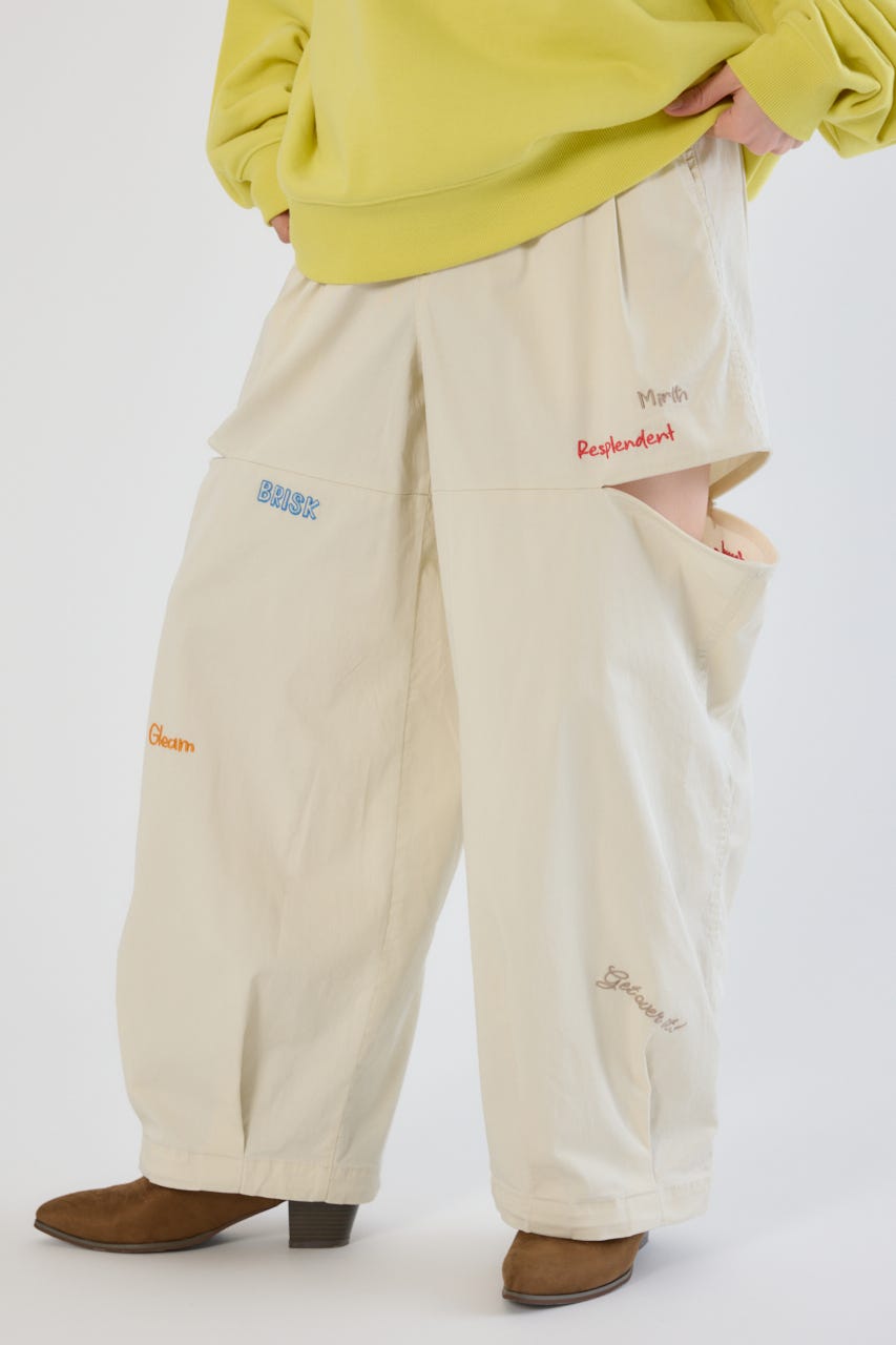 embroideryサイドジップパンツ WHT M