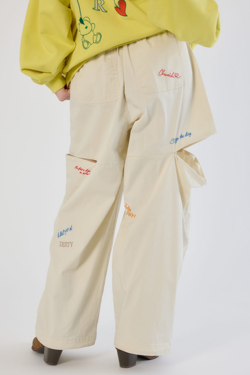 embroideryサイドジップパンツ WHT M