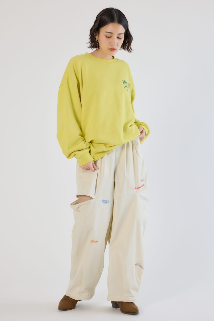 embroideryサイドジップパンツ WHT M