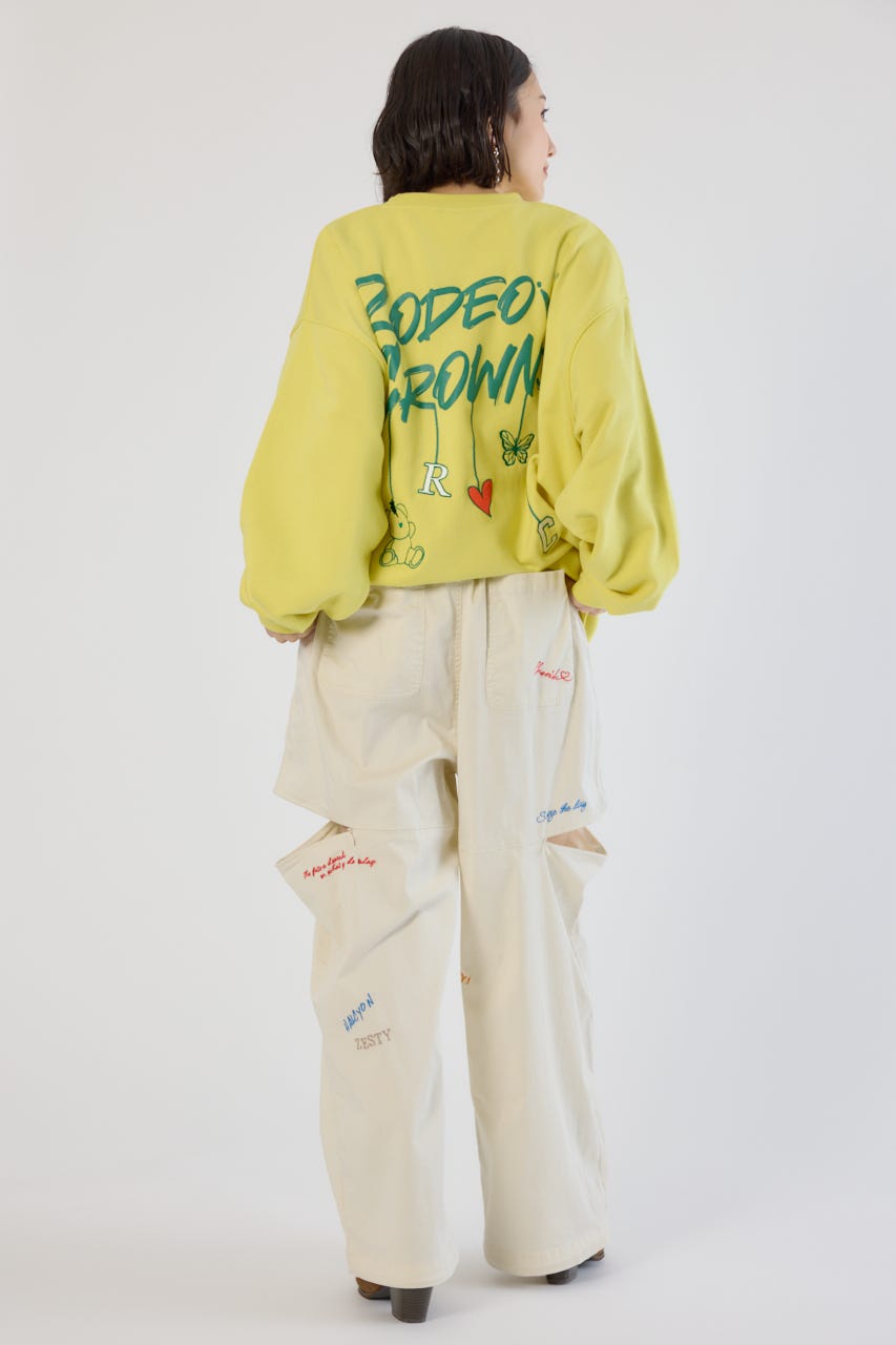 embroideryサイドジップパンツ WHT M