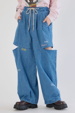 embroideryサイドジップパンツ