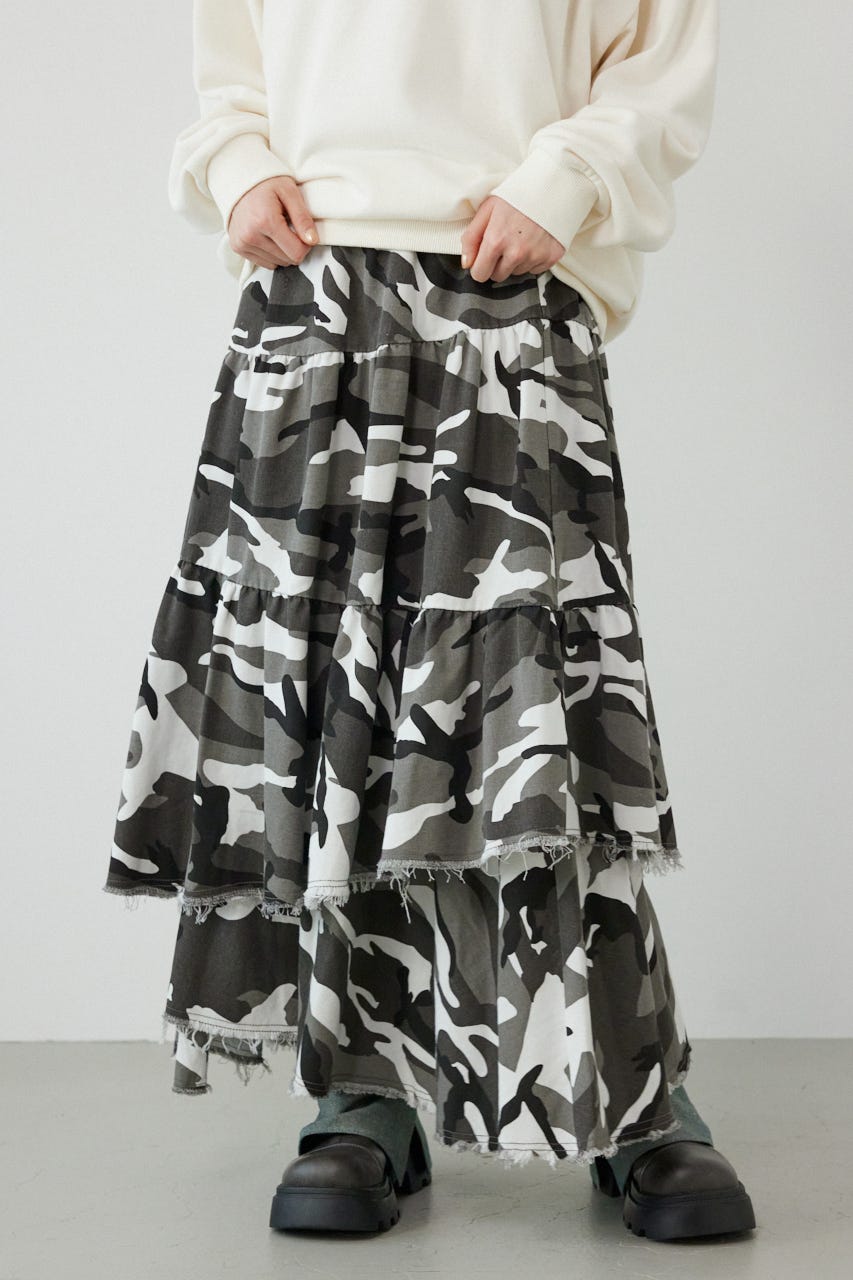 CAMOランダムティアードスカート 柄BLK FREE