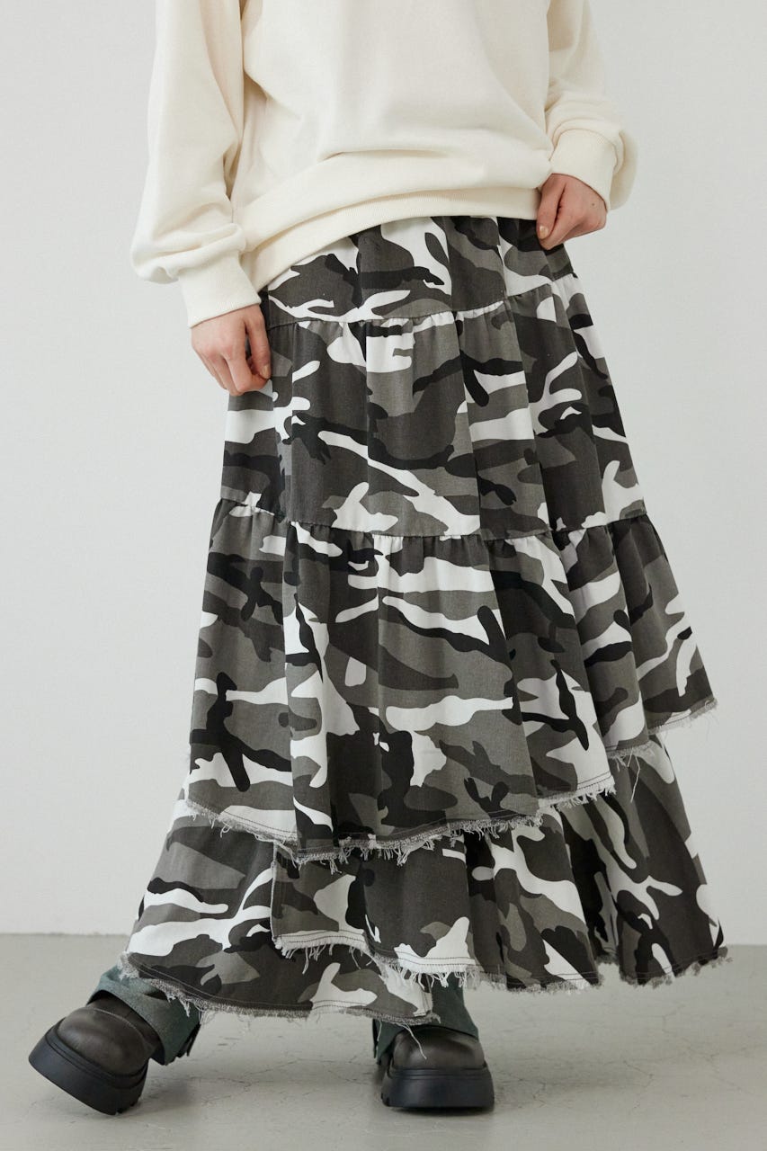 CAMOランダムティアードスカート 柄BLK FREE