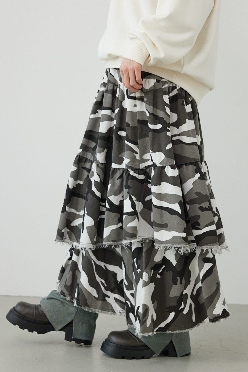 CAMOランダムティアードスカート 柄BLK FREE