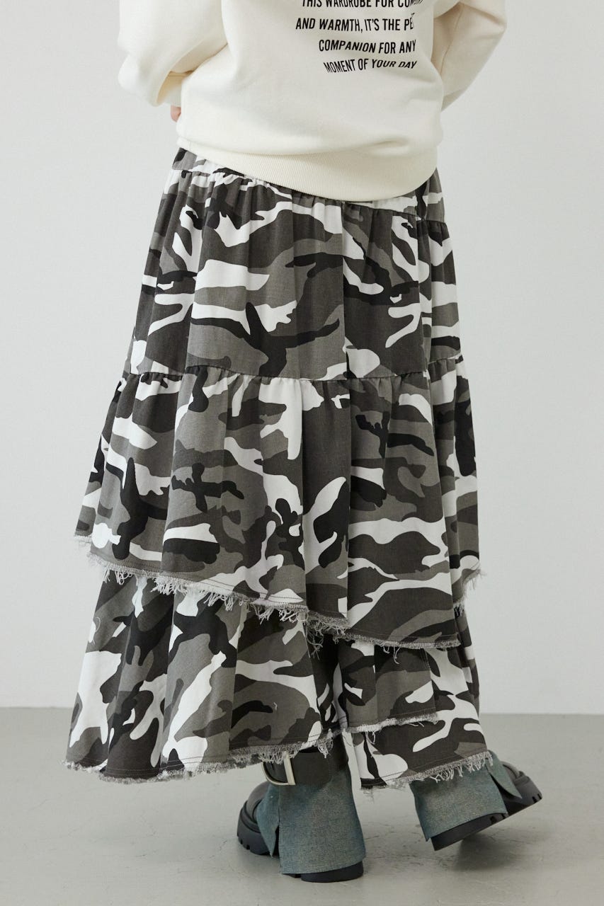CAMOランダムティアードスカート 柄BLK FREE