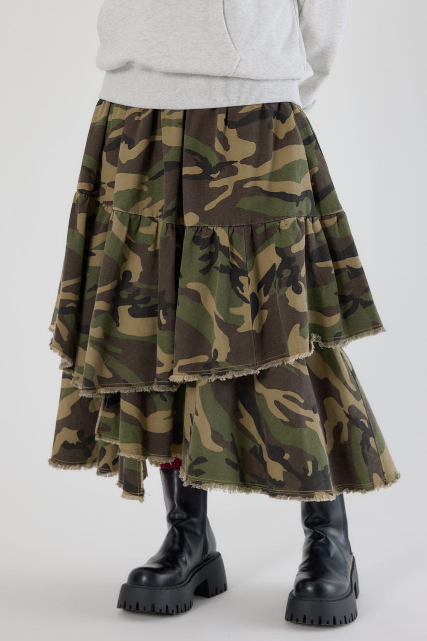 CAMOランダムティアードスカート 迷彩 FREE