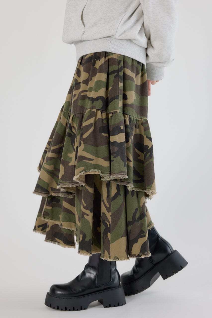 CAMOランダムティアードスカート 迷彩 FREE