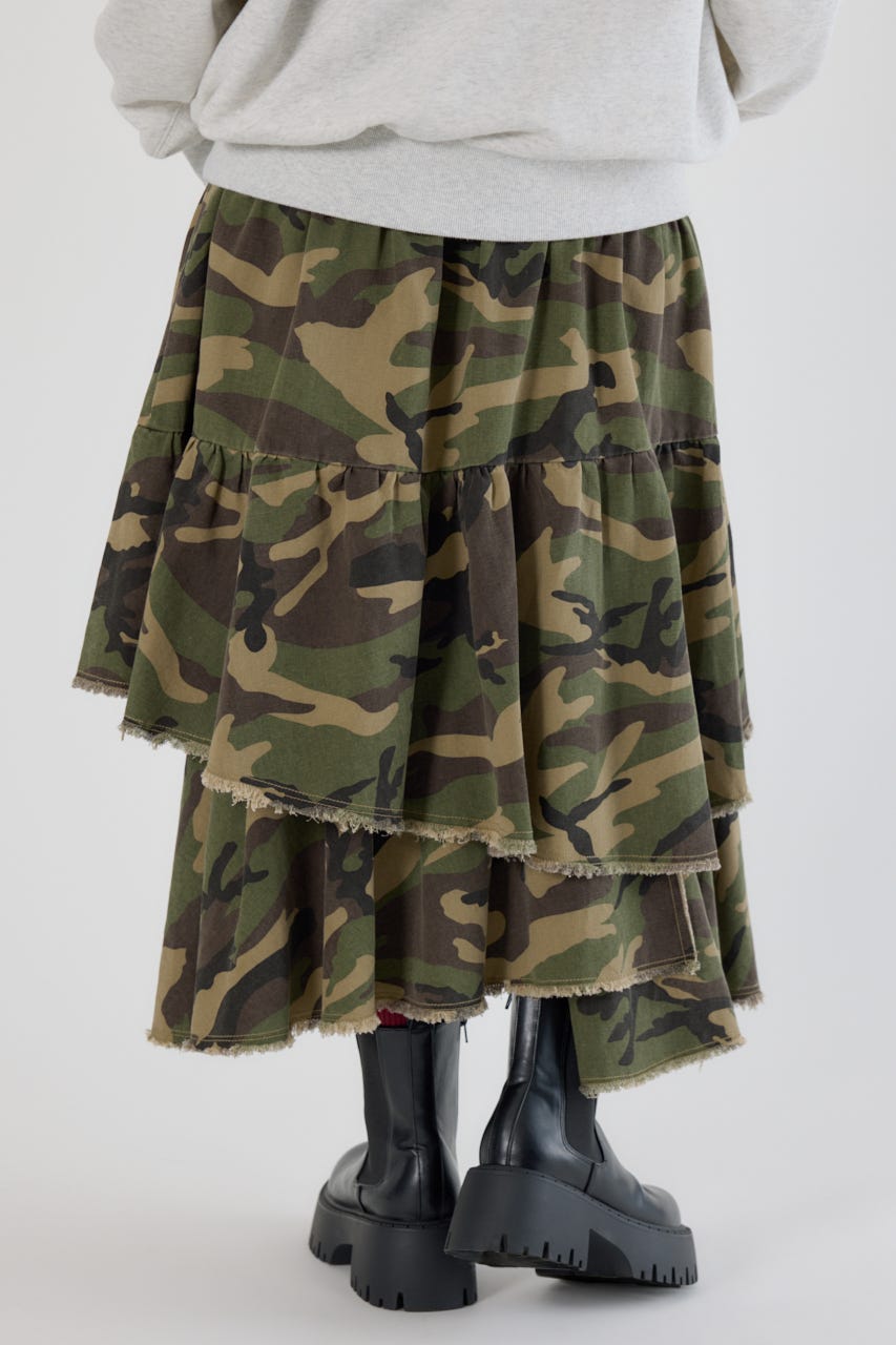 CAMOランダムティアードスカート 迷彩 FREE