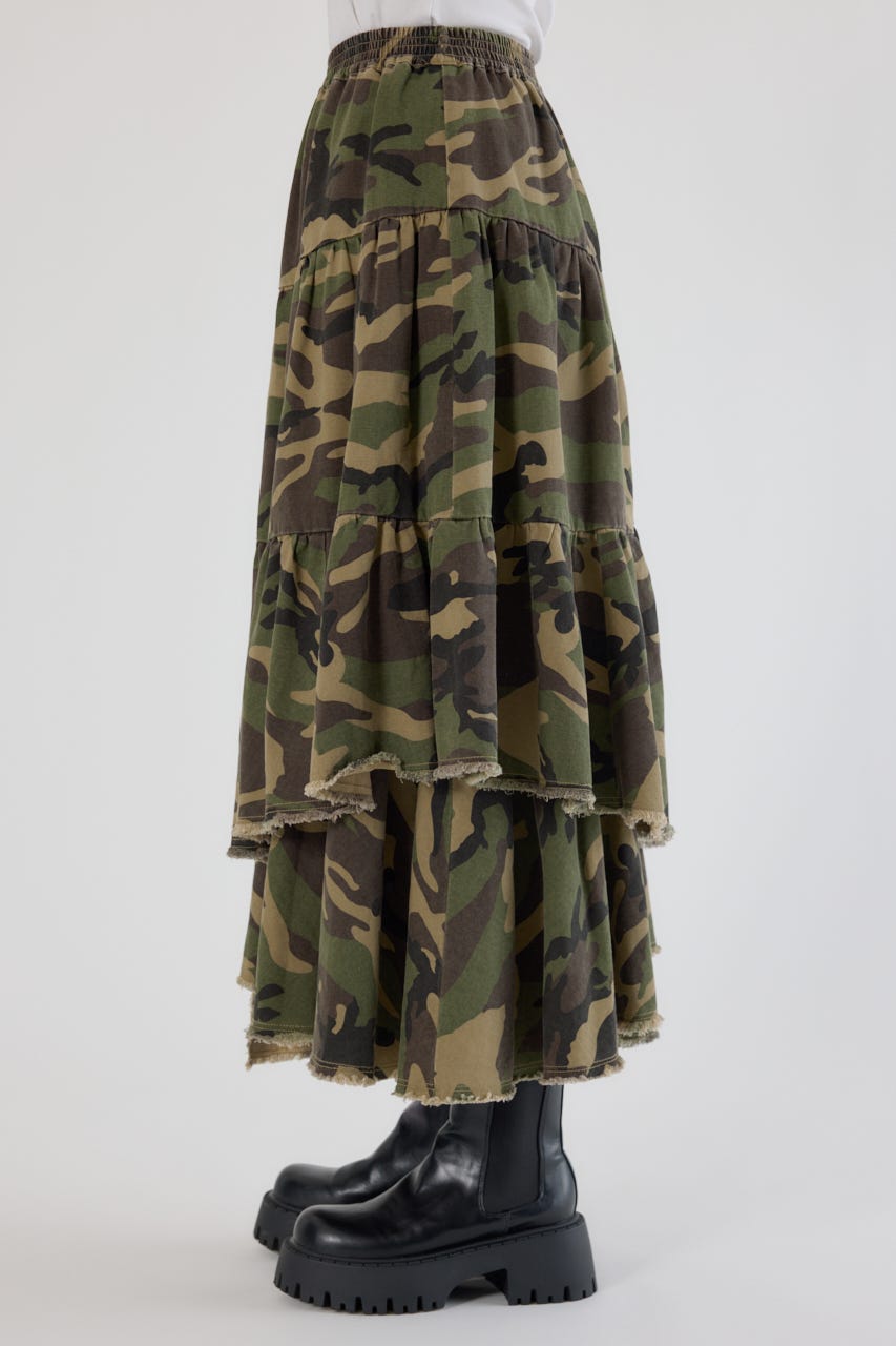 CAMOランダムティアードスカート 迷彩 FREE