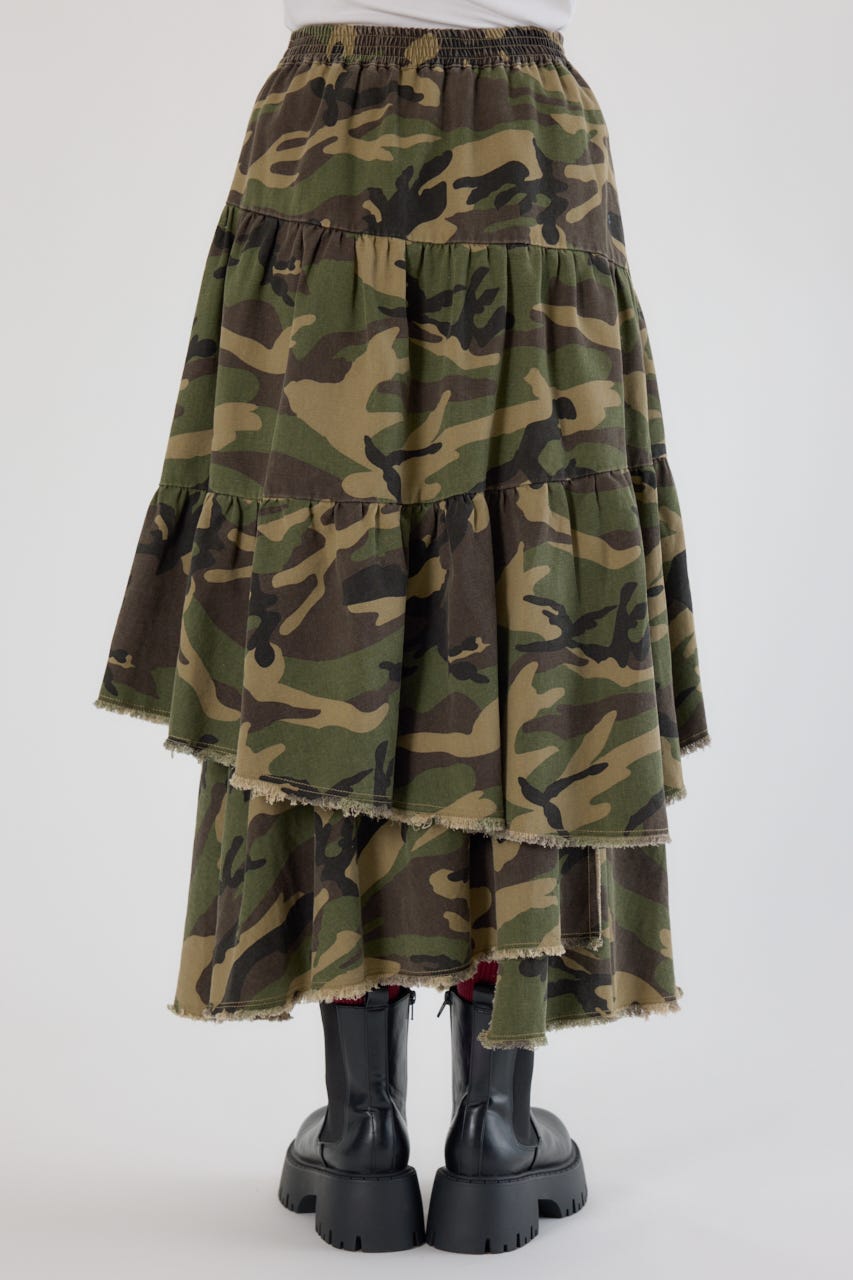 CAMOランダムティアードスカート 迷彩 FREE