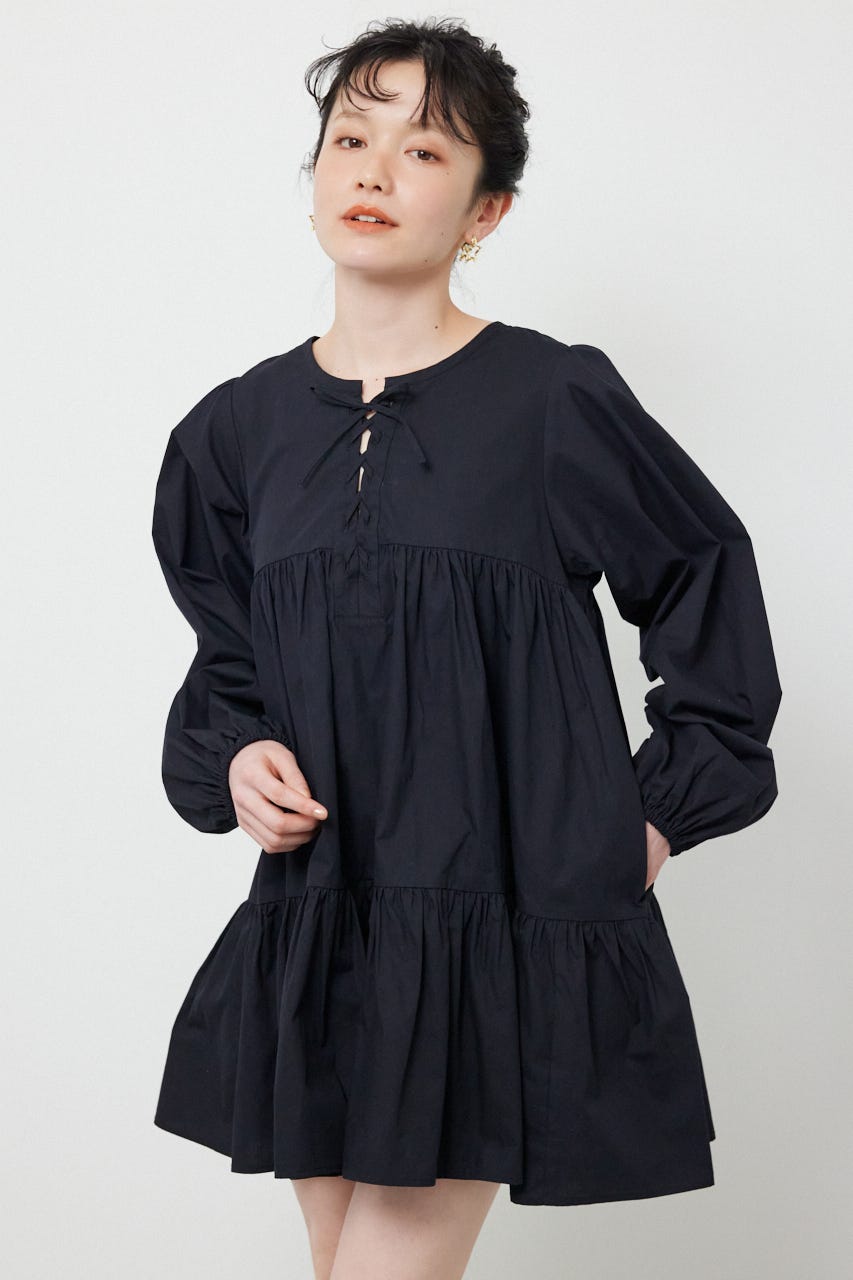 レースアップ2WAYチュニックワンピース BLK FREE