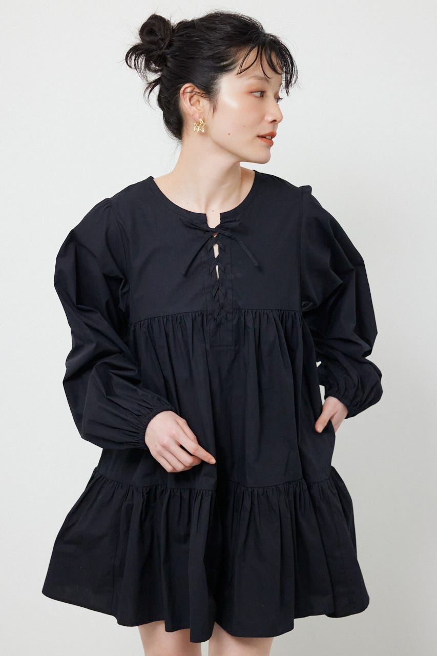 レースアップ2WAYチュニックワンピース BLK FREE