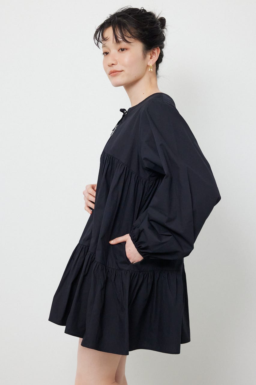 レースアップ2WAYチュニックワンピース BLK FREE