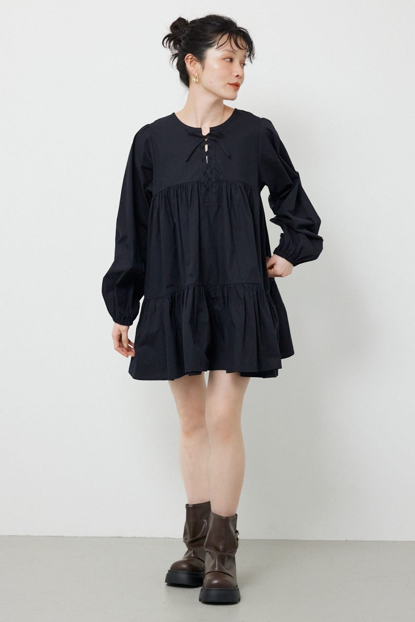 レースアップ2WAYチュニックワンピース BLK FREE