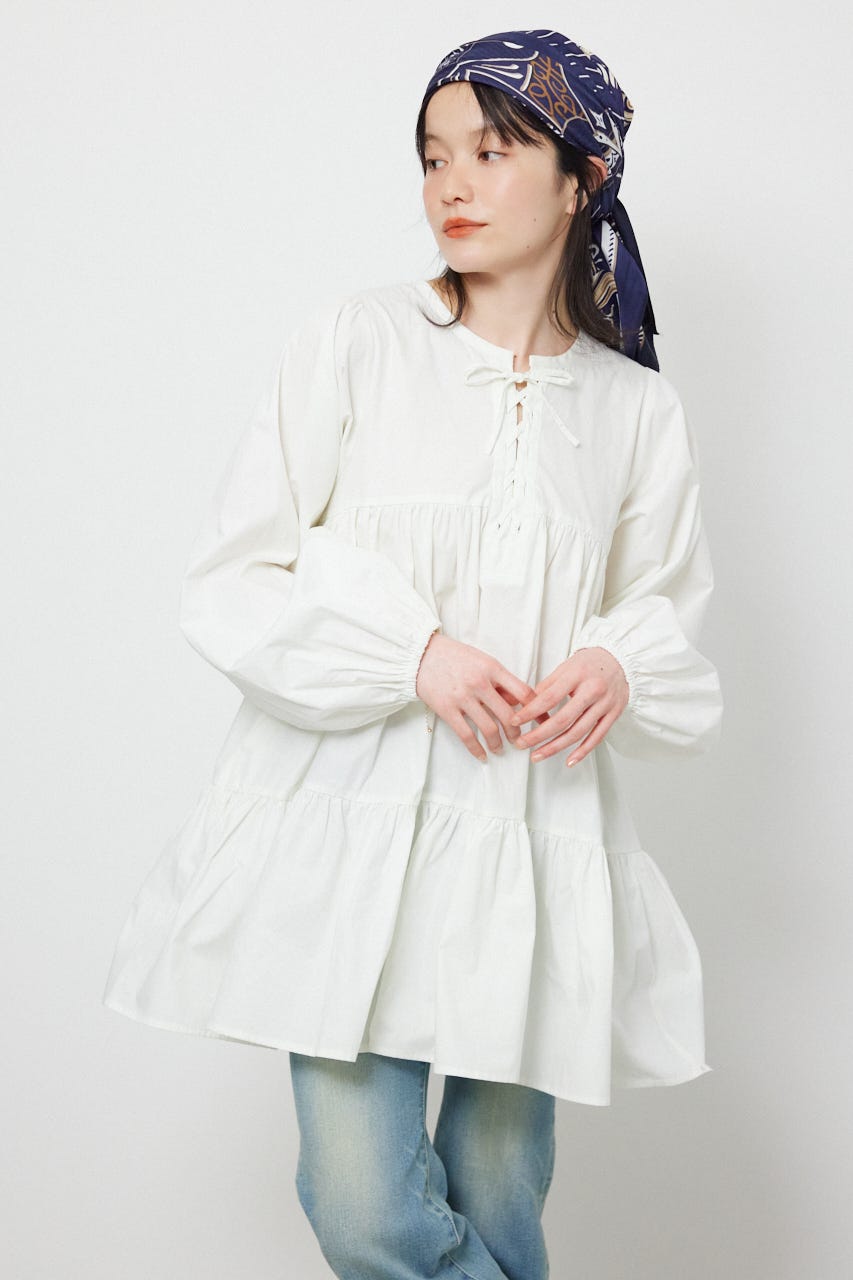 レースアップ2WAYチュニックワンピース WHT FREE