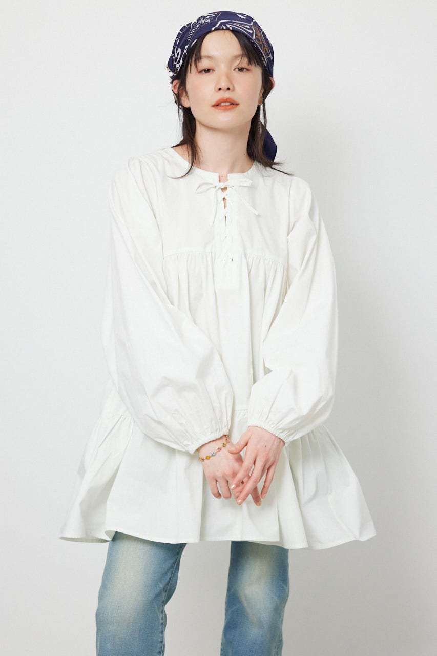 レースアップ2WAYチュニックワンピース WHT FREE