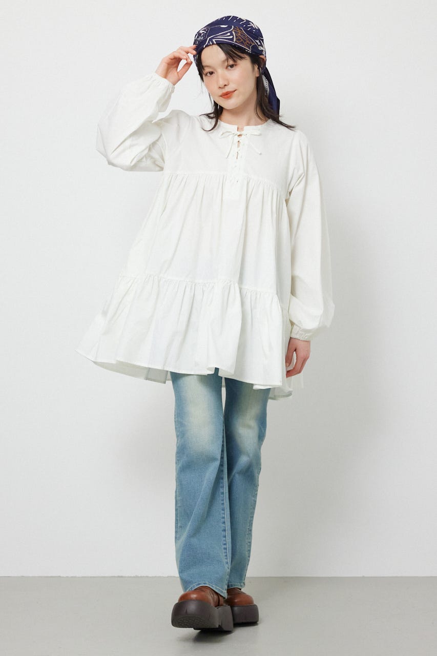 レースアップ2WAYチュニックワンピース WHT FREE