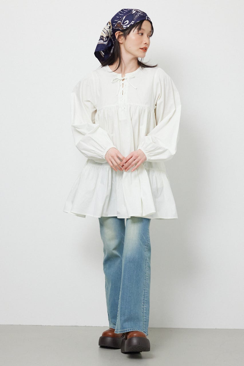 レースアップ2WAYチュニックワンピース WHT FREE