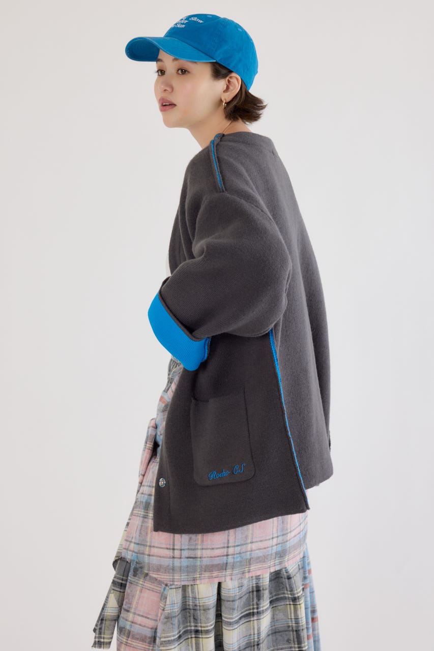 美品　45R 圧縮縮絨　ダブルフェイス　ニットジャケット カーディガン　M RODEO CROWNS WIDE BOWL | ダブルフェイスニットジャケット