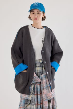 美品　45R 圧縮縮絨　ダブルフェイス　ニットジャケット カーディガン　M RODEO CROWNS WIDE BOWL | ダブルフェイスニットジャケット