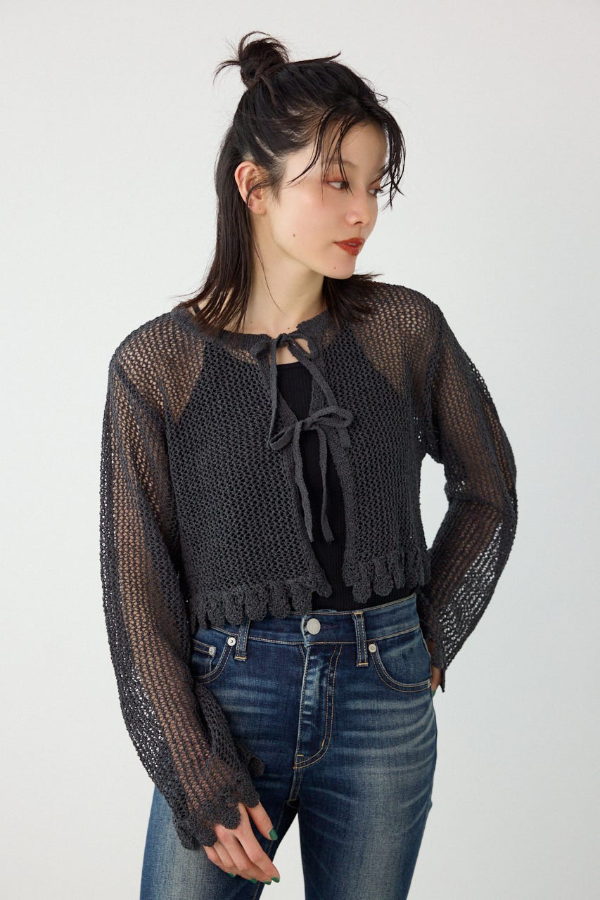 メッシュ柄リボンボレロ C.GRY FREE