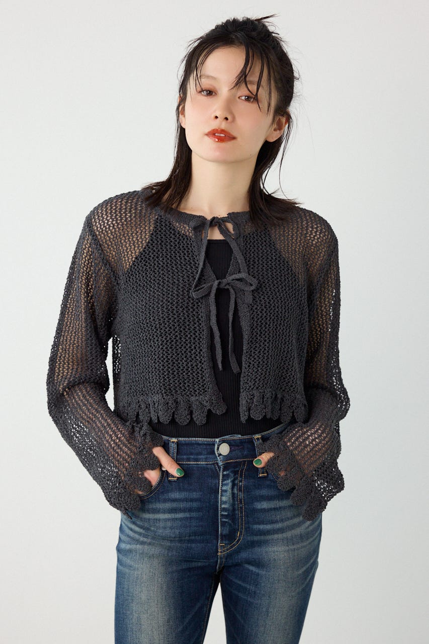 メッシュ柄リボンボレロ C.GRY FREE