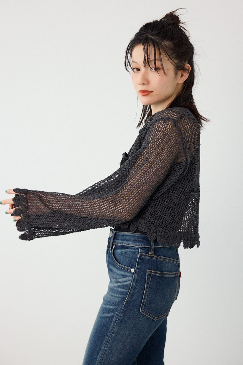 メッシュ柄リボンボレロ C.GRY FREE